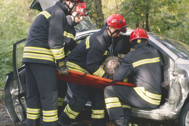 Emergency responders at a highway collision